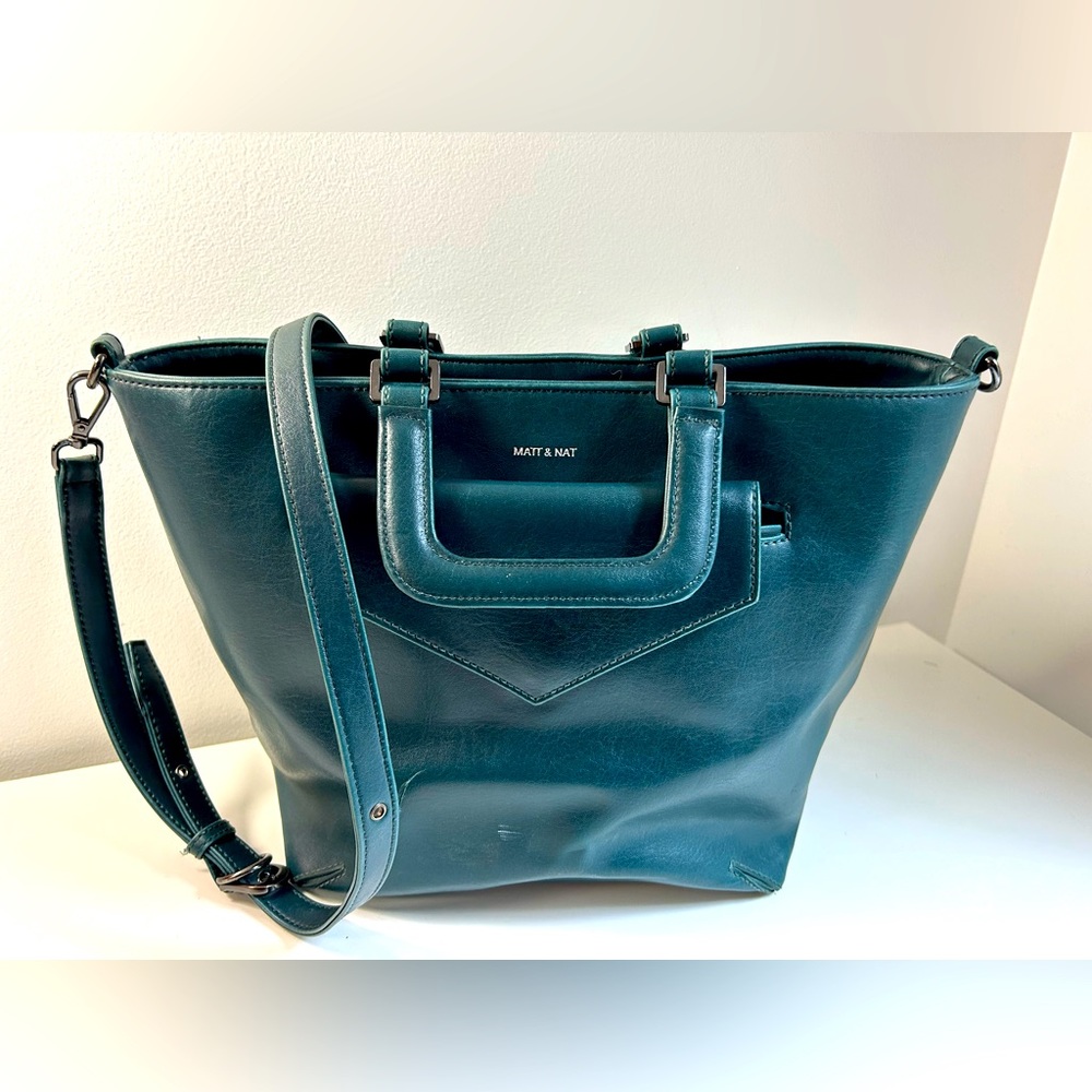 Matt & Nat satchel - forest green with detachable mini purse in front pocket.